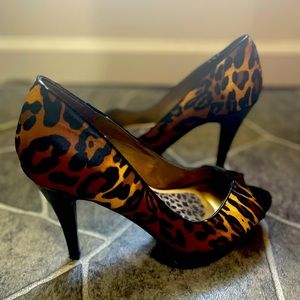 Open toe cheetah print heels
